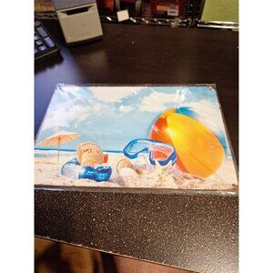 Summer Beach Scene Metal Tin Sign 8" x 12" Coastal Ocean Wall Decor